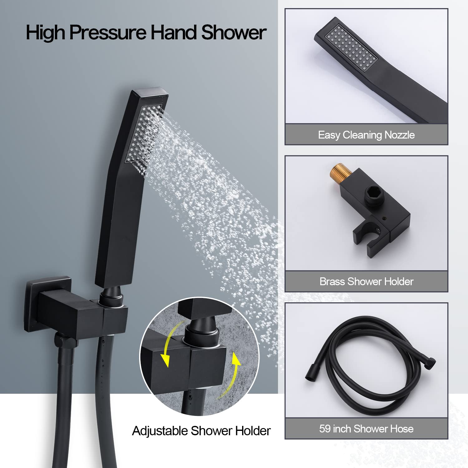 10 Inch LED Rain Shower Head with Handheld Spray - Matte Black Wall Mount Shower System for Modern Bathrooms - Perfect for Spa-Like Relaxation and Water Saving