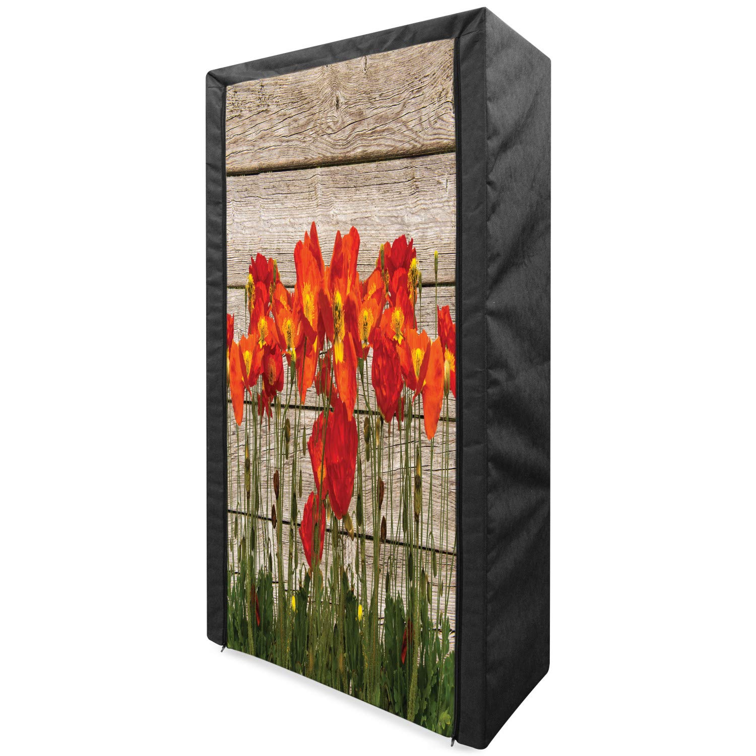 Ambesonne Rustic Portable Fabric Wardrobe - Floral Poppy Petals Design Clothing Organizer with Shelves, 33.5 Inch, Orange Brown - Perfect for Bedroom Closet Storage, Seasonal Clothing Rotation, and Small Space Organization