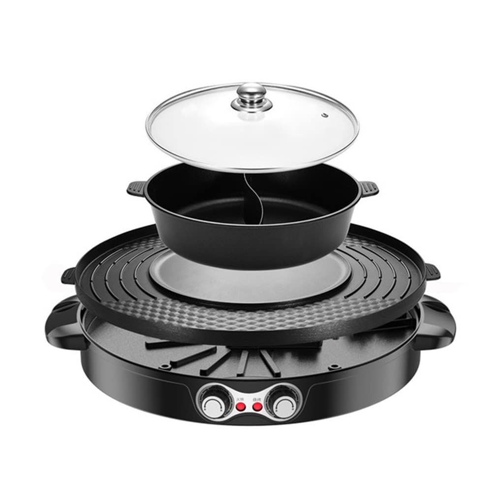Haiqings 44cm Electric Smokeless Grill & Hot Pot - Dual Temperature Control, Detachable Indoor Electric Shabu Pot for Home Cooking, Family Gatherings & Healthy Meals