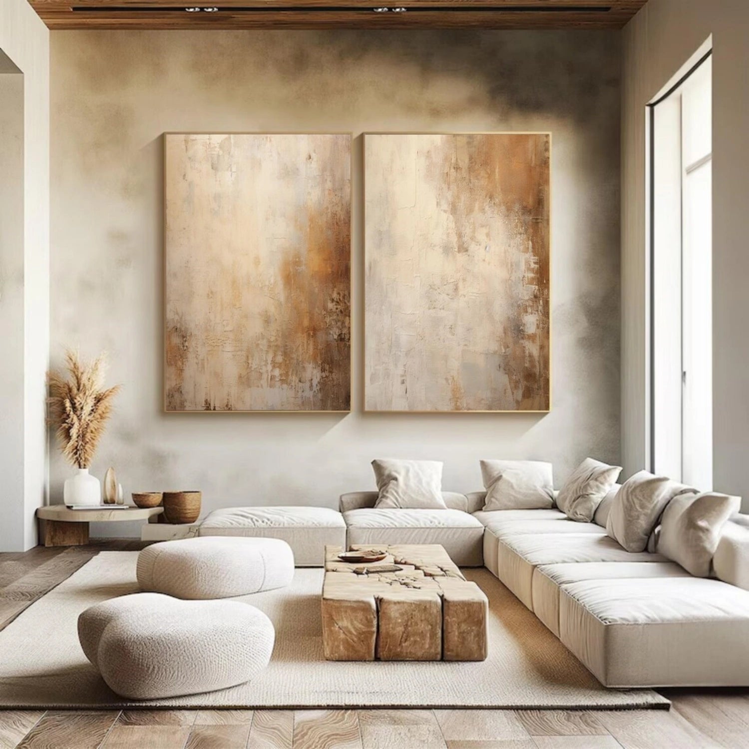 Abstract Beige & Brown Wall Art Set of 2 - Modern Canvas Paintings for Living Room, Bedroom & Office Decor #BB163