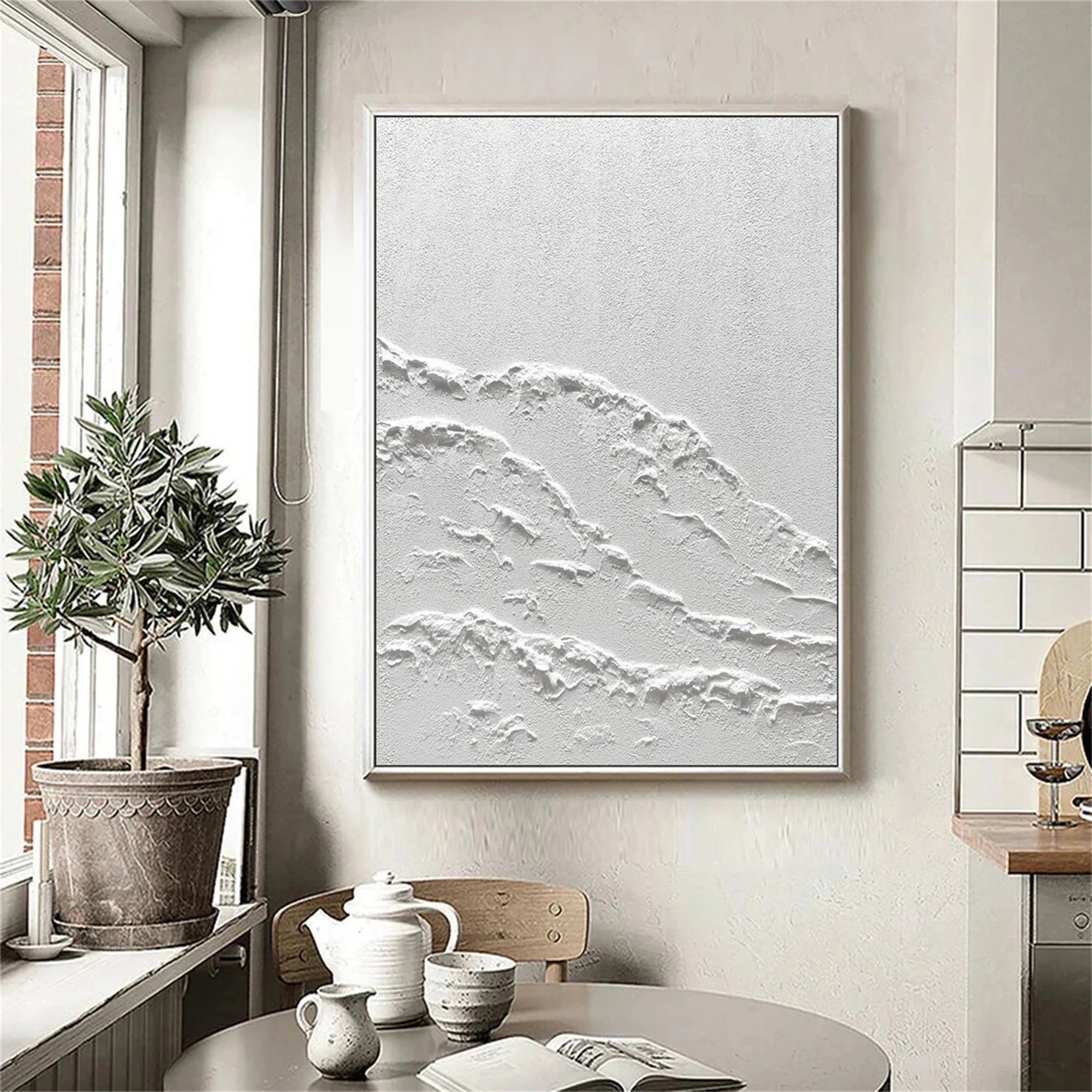White Minimalist Textured Painting Canvas #MM101 - Abstract Wall Art for Modern Home & Office Decor