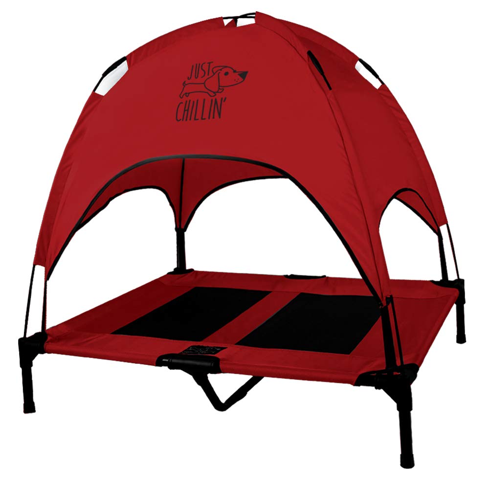 Floppy Dawg Elevated Dog Bed - Portable Cool Cot with Canopy for Indoor & Outdoor Use