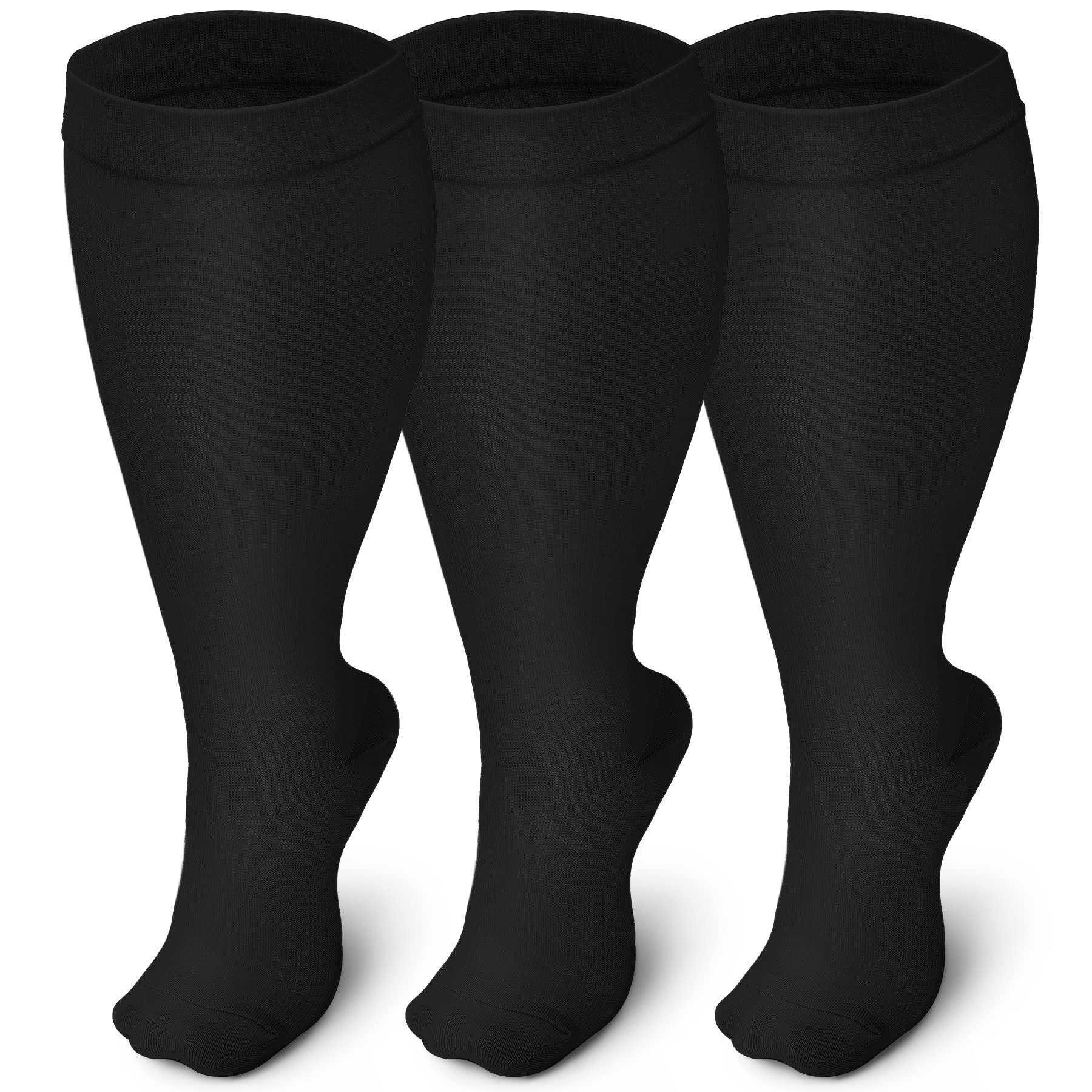 Iseasoo Plus Size Compression Socks for Men & Women - 3 Pairs Wide Calf Support Stockings for Improved Circulation, Nurses, Running & Travel - Ideal for Workouts, Long Shifts & Airplane Flights