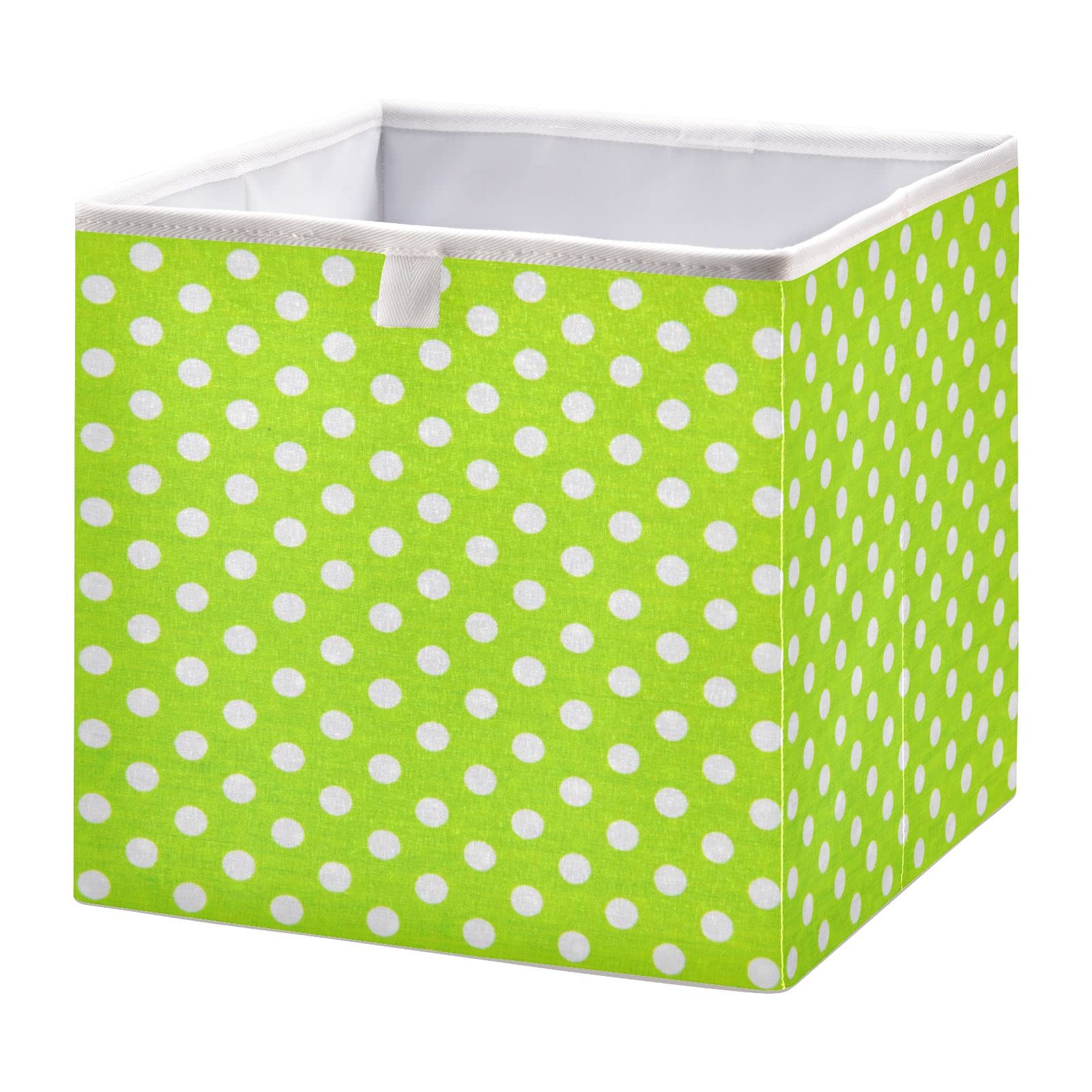 Ollabaky Green Polka Dots Foldable Fabric Storage Cube with Handle - Closet Organizer, Nursery Toy Bin, Shelving Storage Solution for Home & Office Organization