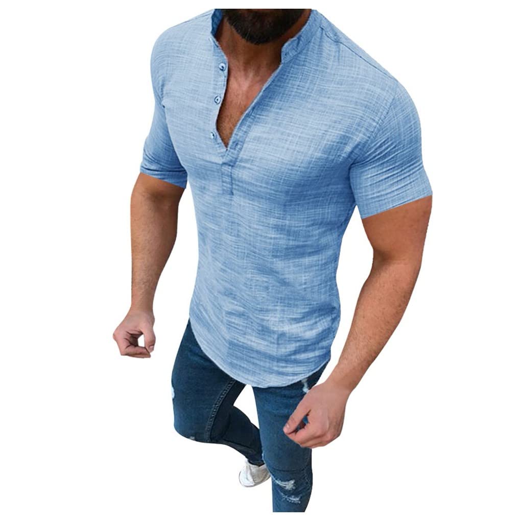 Breathable Linen Shirt for Men | Short Sleeve Summer Casual & Business Shirt | Slim Fit Cotton-Linen Blend | Perfect for Office, Travel & Outdoor Activities