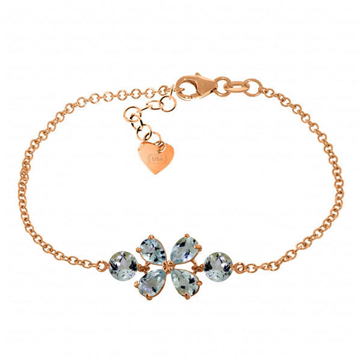 14K Solid Rose Gold Bracelet with 3.15 CTW Natural Aquamarine Gemstones - Elegant Jewelry for Women, Perfect for Weddings, Anniversaries & Special Occasions