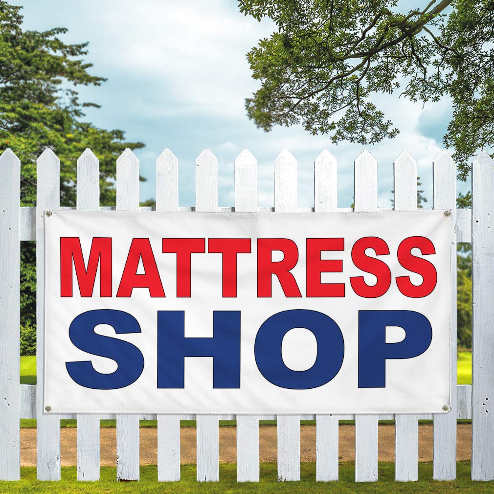 Durable Vinyl Banners for Mattress Shops - Red & Blue Weatherproof Outdoor Signs (60x144 Inches) with 10 Grommets - Perfect for Retail Stores, Industrial Yards & Outdoor Advertising