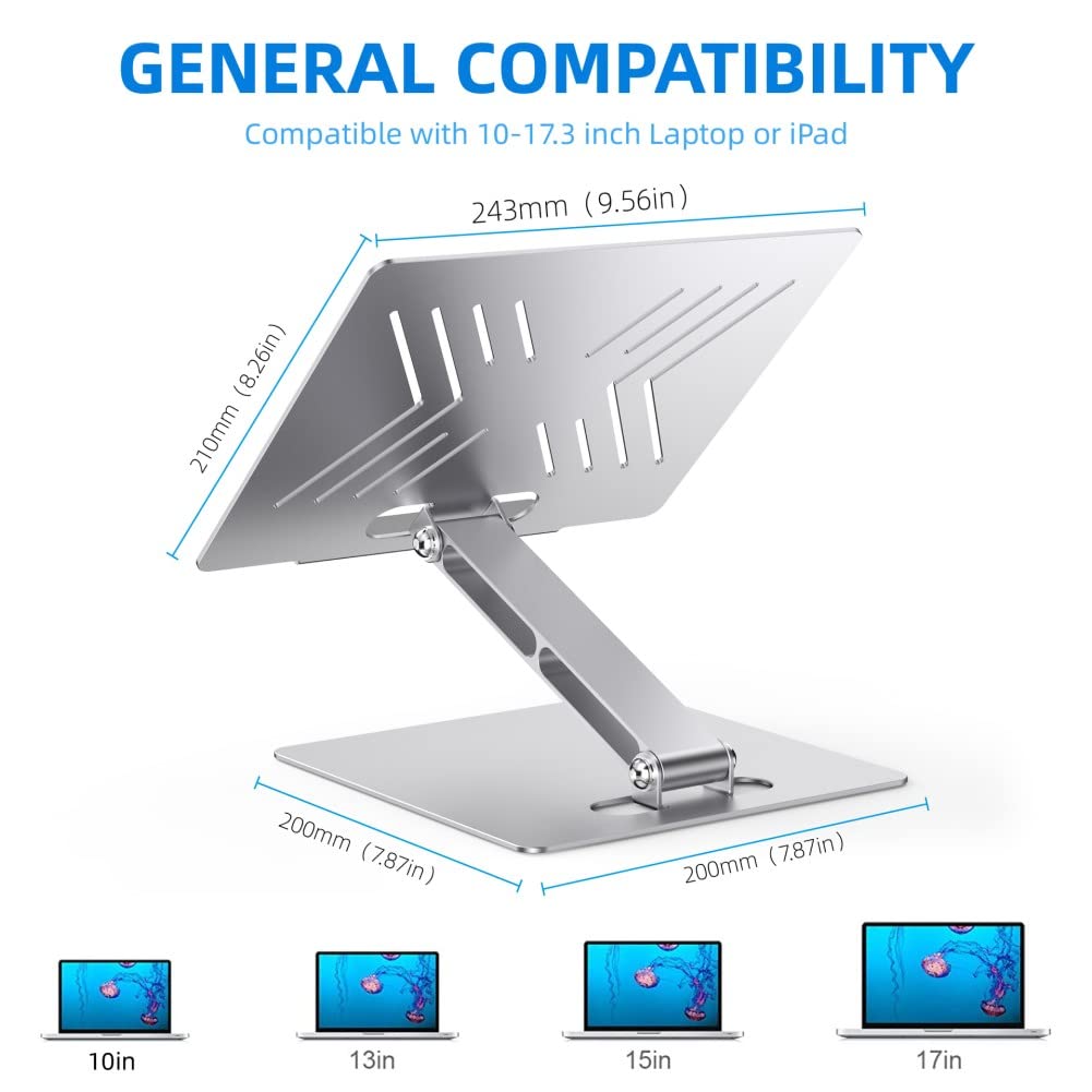 Ergonomic Adjustable Laptop Stand for 10-17.3 Inch Laptops - Portable Laptop Riser with Height Adjustment for Home, Office & Travel - Perfect for Desk Work, Gaming & Better Posture