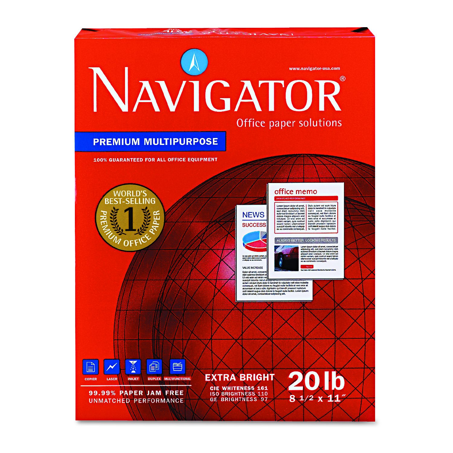 Premium Multipurpose Copy Paper - Navigator NMP1120, 20lb, 8.5x11 Inches, 97 Brightness, White (5000 Sheets/Case) - Ideal for Office Printing, School Projects & Home Office Documents