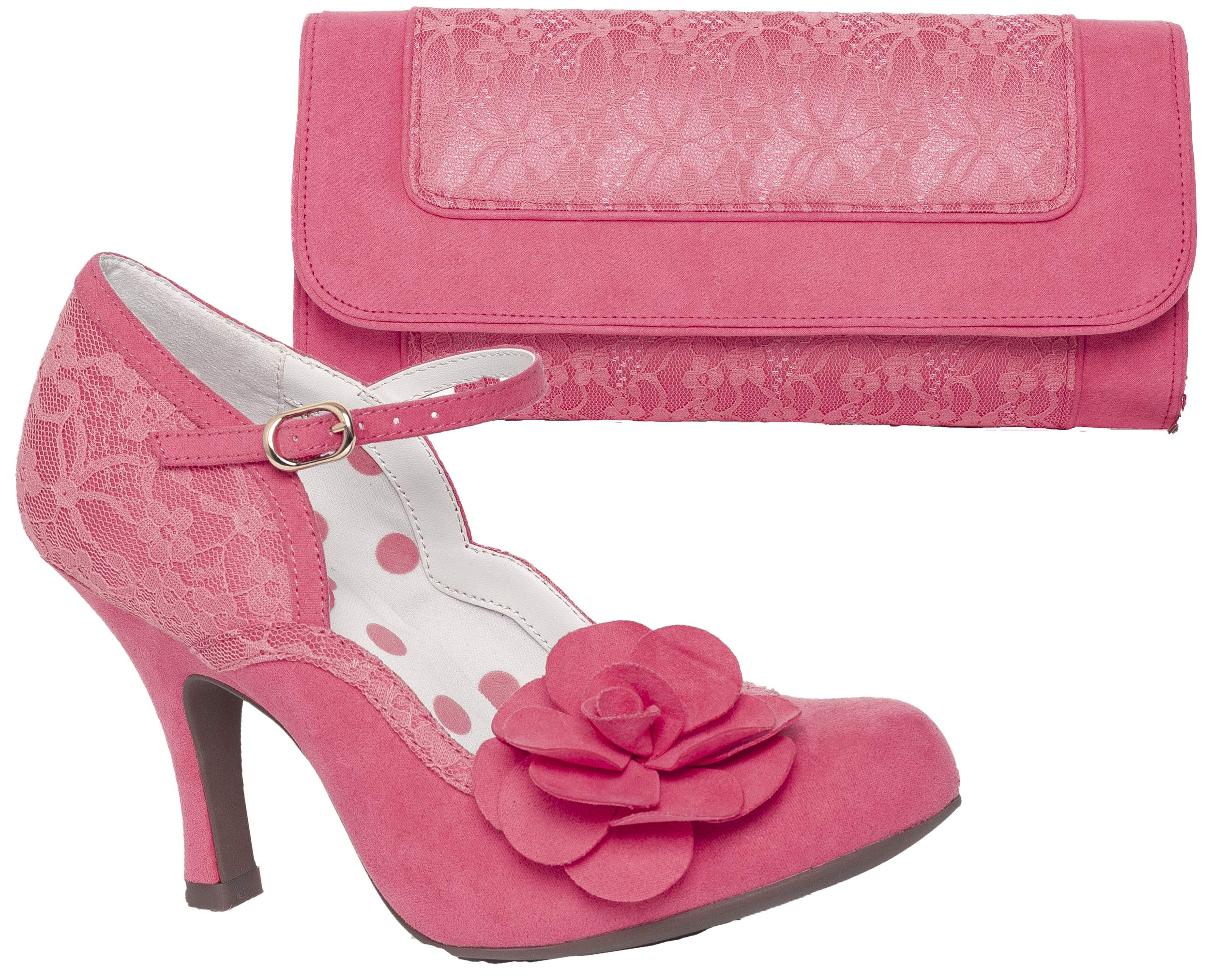 Ruby Shoo Women's Belle Divino Exclusive Josie Lace Mary Jane Pumps & Tirana Bag Set - Elegant Lace Dress Shoes with Matching Handbag for Weddings, Parties & Special Occasions