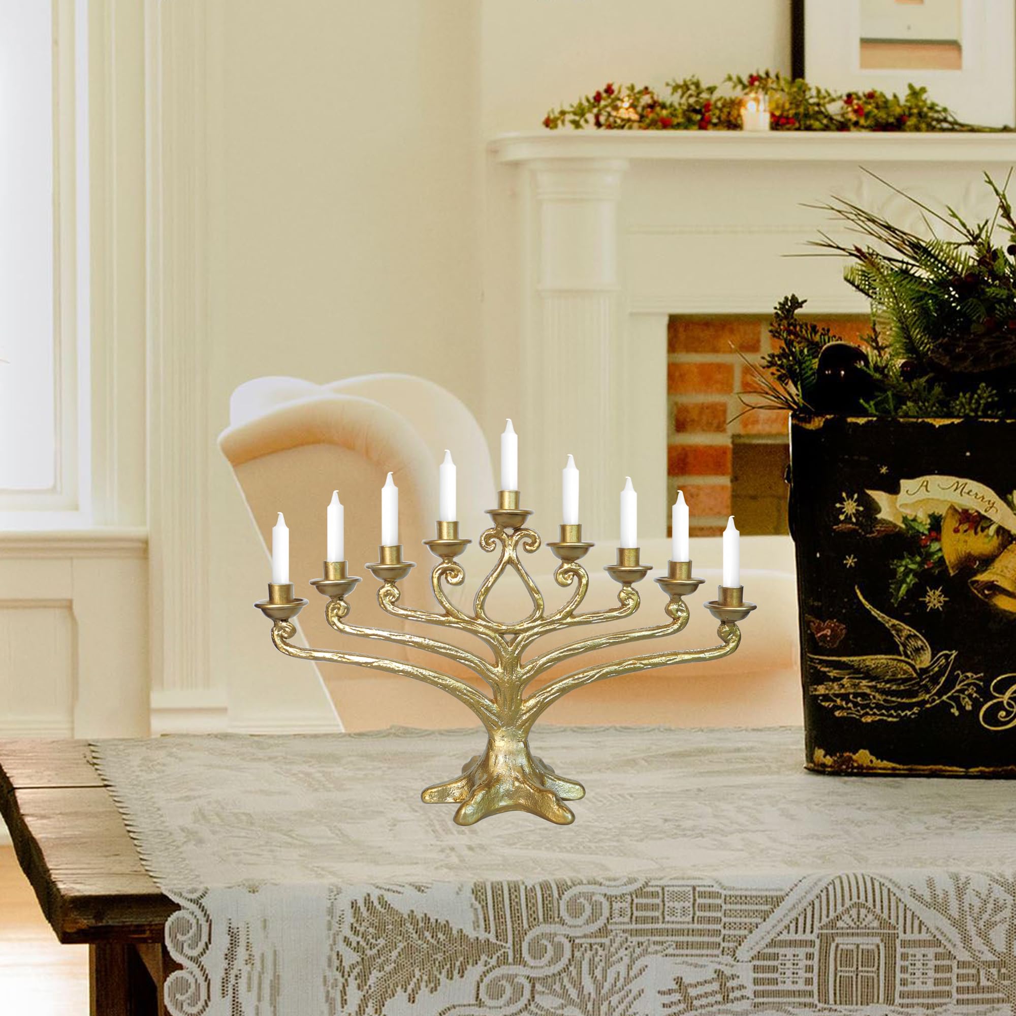 Tree of Life Menorah Candle Holder - 9 Branch Hanukkah Candle Holder for Jewish Holiday Decor - Perfect for Hanukkah Celebrations, Home Decor, and Gift Giving