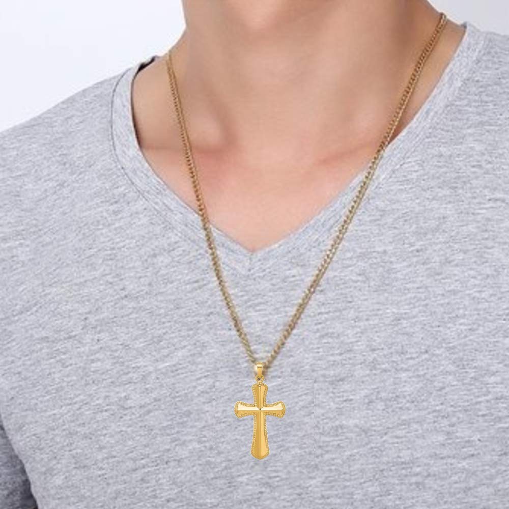 14K Yellow Gold Budded Beaded Edge Cross Pendant Necklace - Religious Jewelry for Men & Women - Perfect for Baptism, Confirmation, and Spiritual Gifts