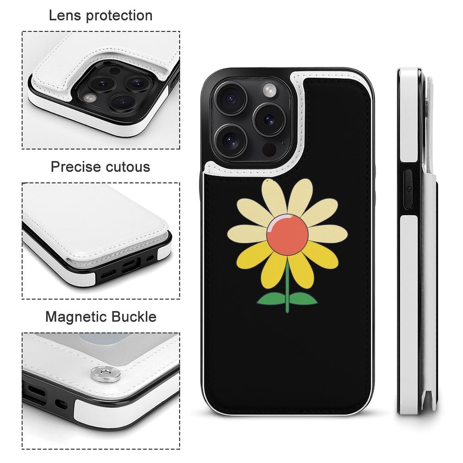 Cute Sunflower Wallet Case with Card Holder - Flip Phone Wallet for iPhone & Samsung | Perfect for Everyday Use, Travel & Shopping
