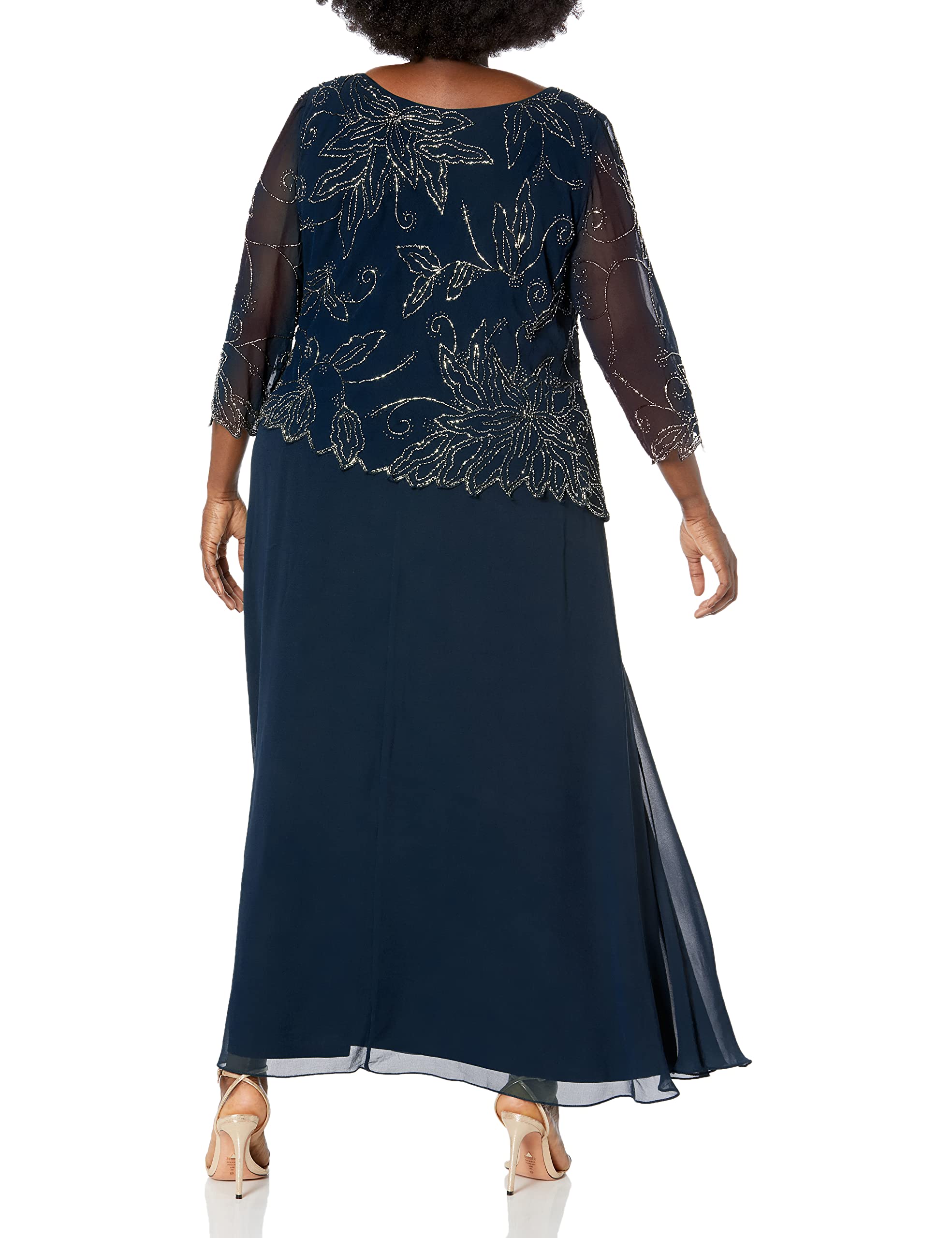 J Kara Women's Plus Size 3/4 Sleeve Scallop Edge Mock Flare Dress - Elegant Casual & Party Wear for Curvy Women