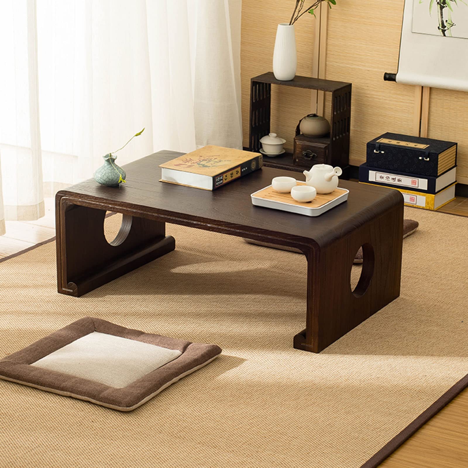 Solid Wood Japanese Low Coffee Table - 50x40x30cm Tatami Style Multi-Purpose Table for Living Room, Bay Window, Balcony & Study (Violin/Computer Desk) - Natural Wood Color
