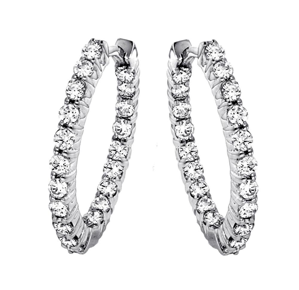 1.65 CT TW Classic Shared Prongs Diamond Inside/Outside Hoop Earrings in 14k White Gold | Elegant Everyday & Special Occasion Jewelry for Women