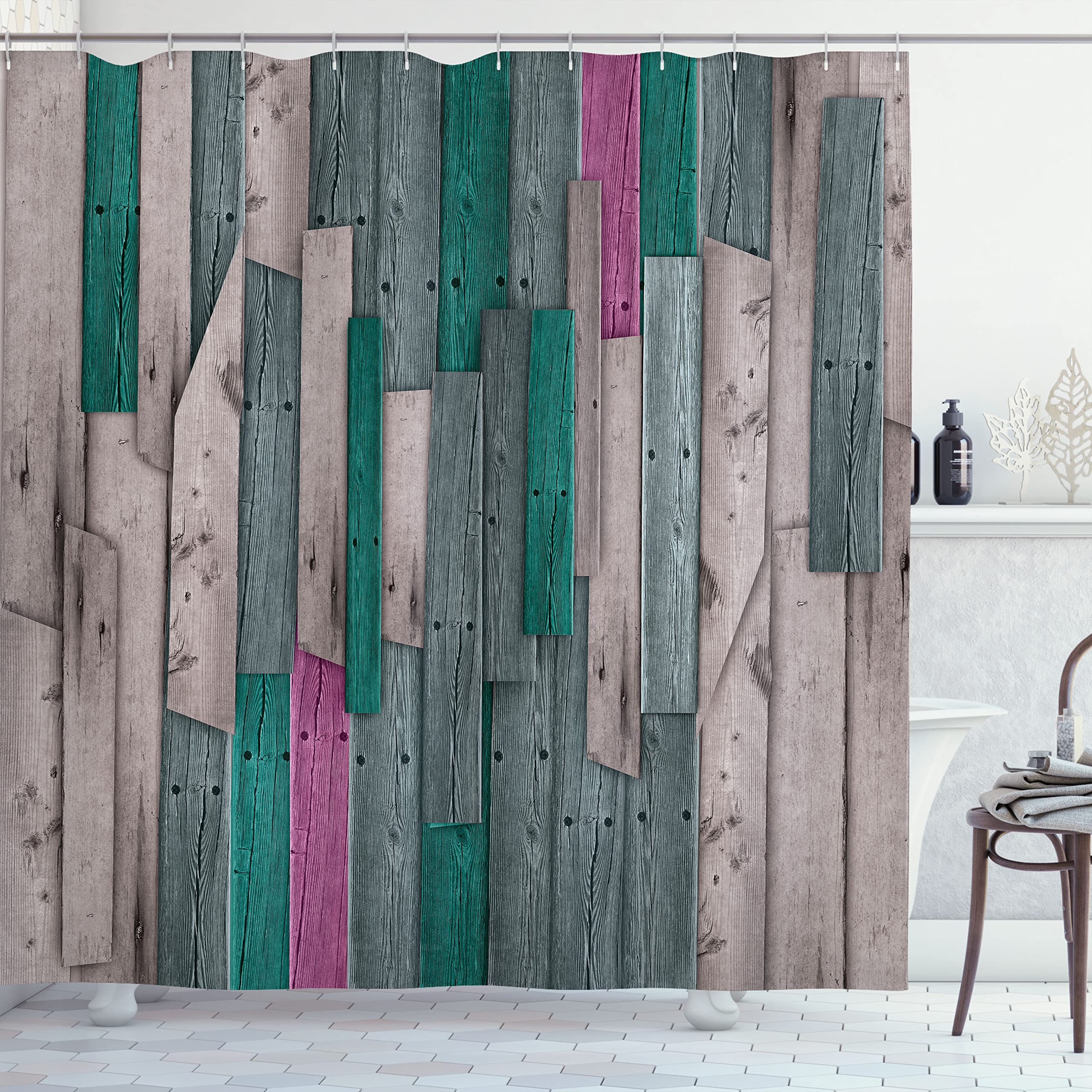 Ambesonne Rustic Shower Curtain - Grunge Wood Plank Design with Barn House Door Nails, Country Farmhouse Theme, 69