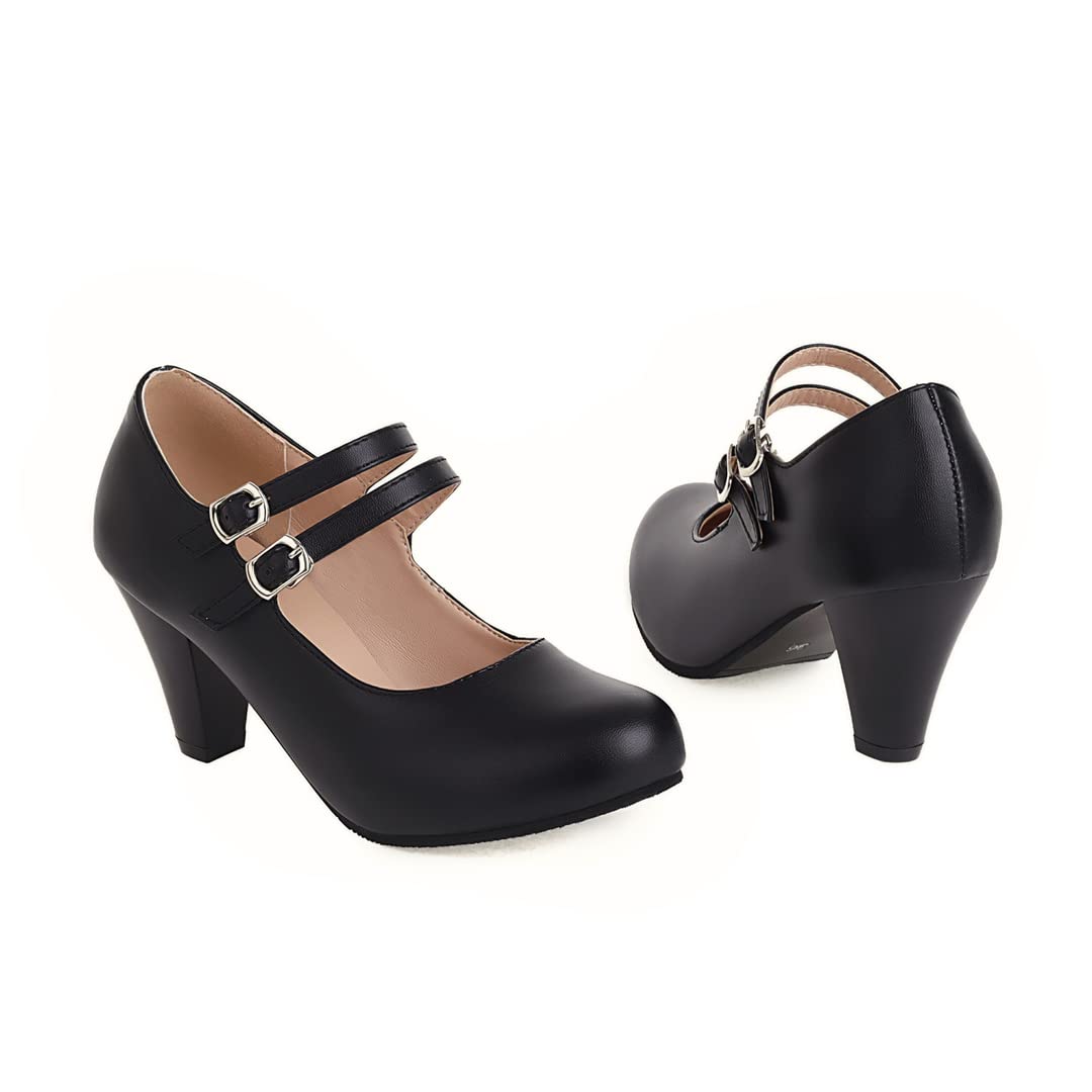 Heelchic Women's Chunky Heel Mary Jane Pumps - Round Toe Dress Shoes for Work, Office & Special Occasions