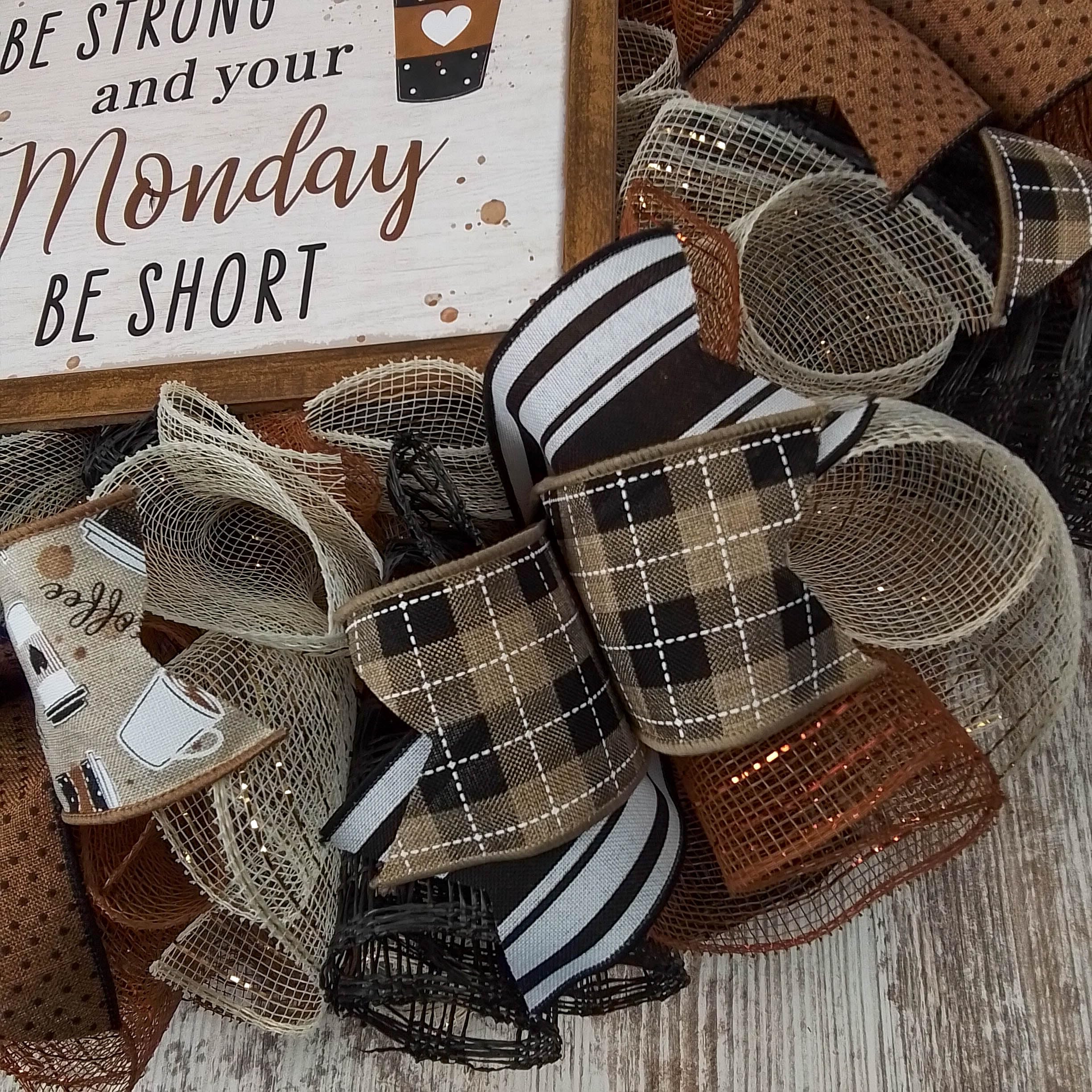 Farmhouse Coffee Wreath - Rustic Burlap Decor for Coffee Lovers - Brown Black White Wall Hanging - Perfect for Kitchen, Living Room & Coffee Shop Decor