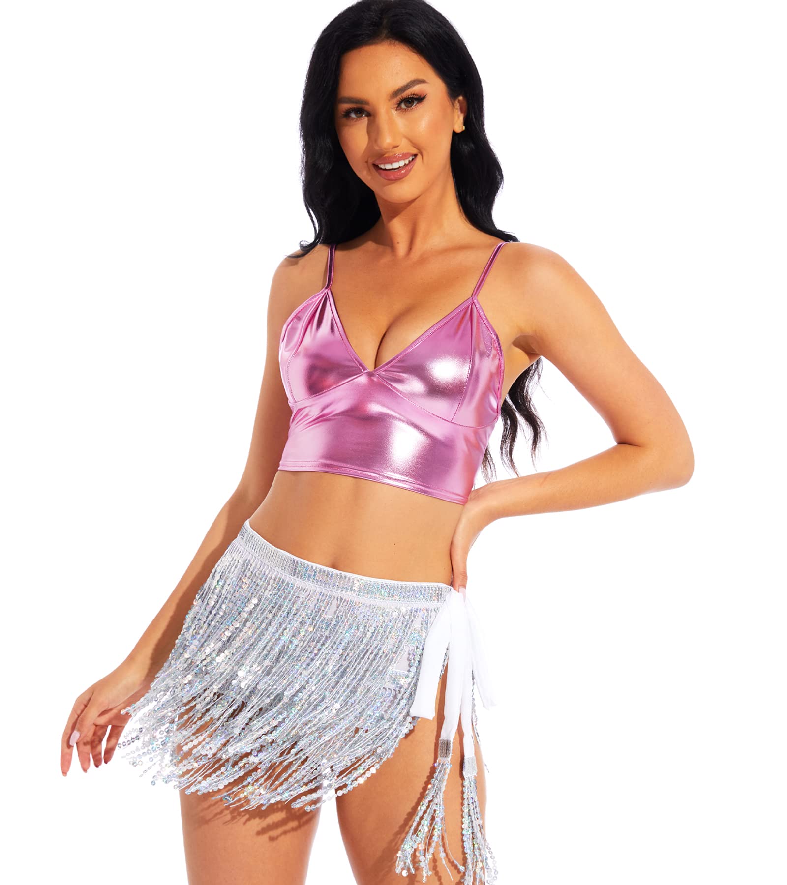 Women's Metallic Crop Top Shiny Rave Bra - Sexy Dance Festival Outfit for EDM Concerts & Costume Parties - Perfect for Raves, Music Festivals & Nightclub Outfits