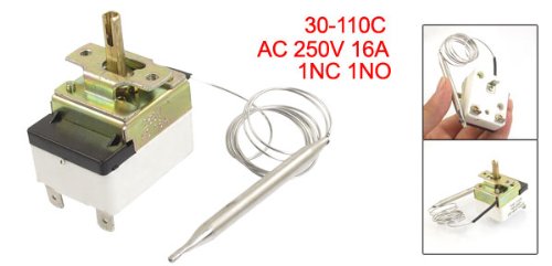 uxcell 1NC 1NO AC 250V 16A 30-110°C Capillary Thermostat Temperature Control Switch for Oven, Refrigerator, Freezer & HVAC Systems - Perfect for Home Appliance Temperature Regulation