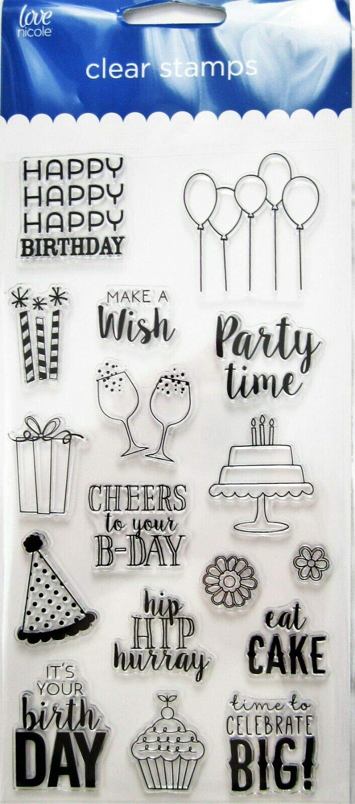 Love Nicole Clear Stamp Set - Happy Birthday Balloons, Party Cake, Hat & Candles for DIY Greeting Cards | Perfect for Scrapbooking, Card Making & Party Invitations