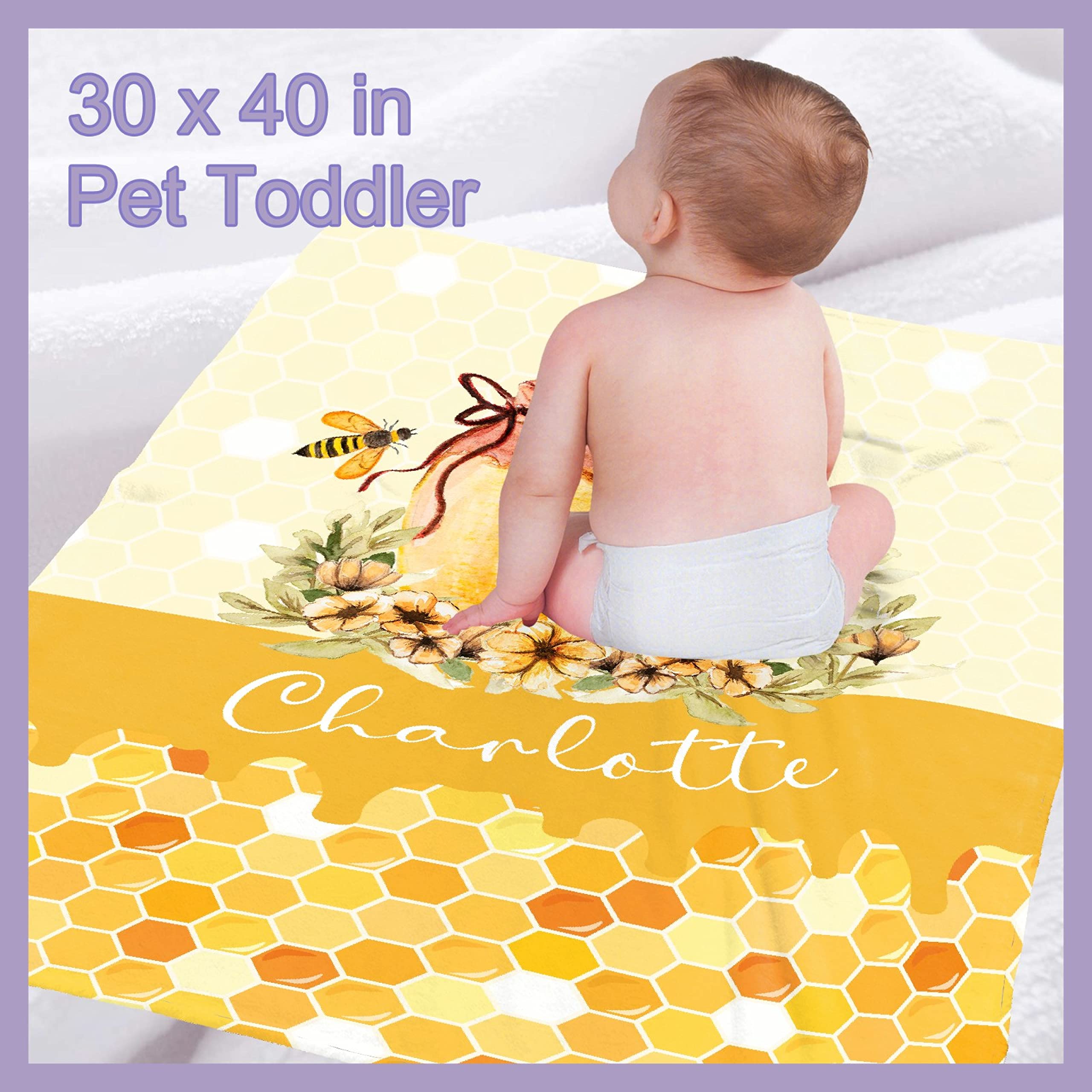 Personalized Baby Blanket with Name - Cute Bees Design Custom Fleece Throw Blanket for Boys & Girls - Extra Large 120