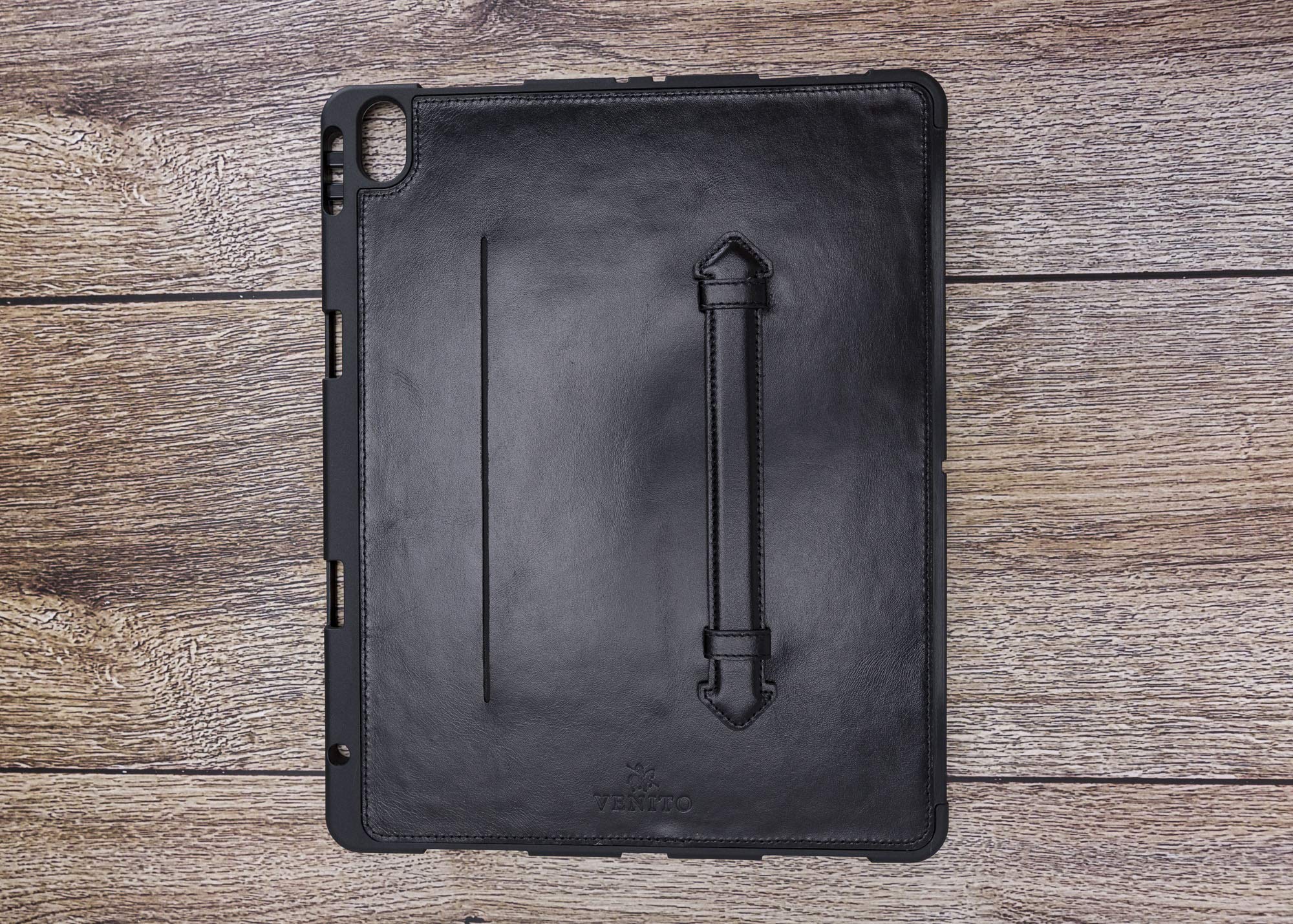 Premium Lecce Leather iPad Pro 12.9 Case (2018 3rd Gen) - Slim Wallet Stand Cover with Flex Handle - Rustic Black - Perfect for Business Travel & Daily Use