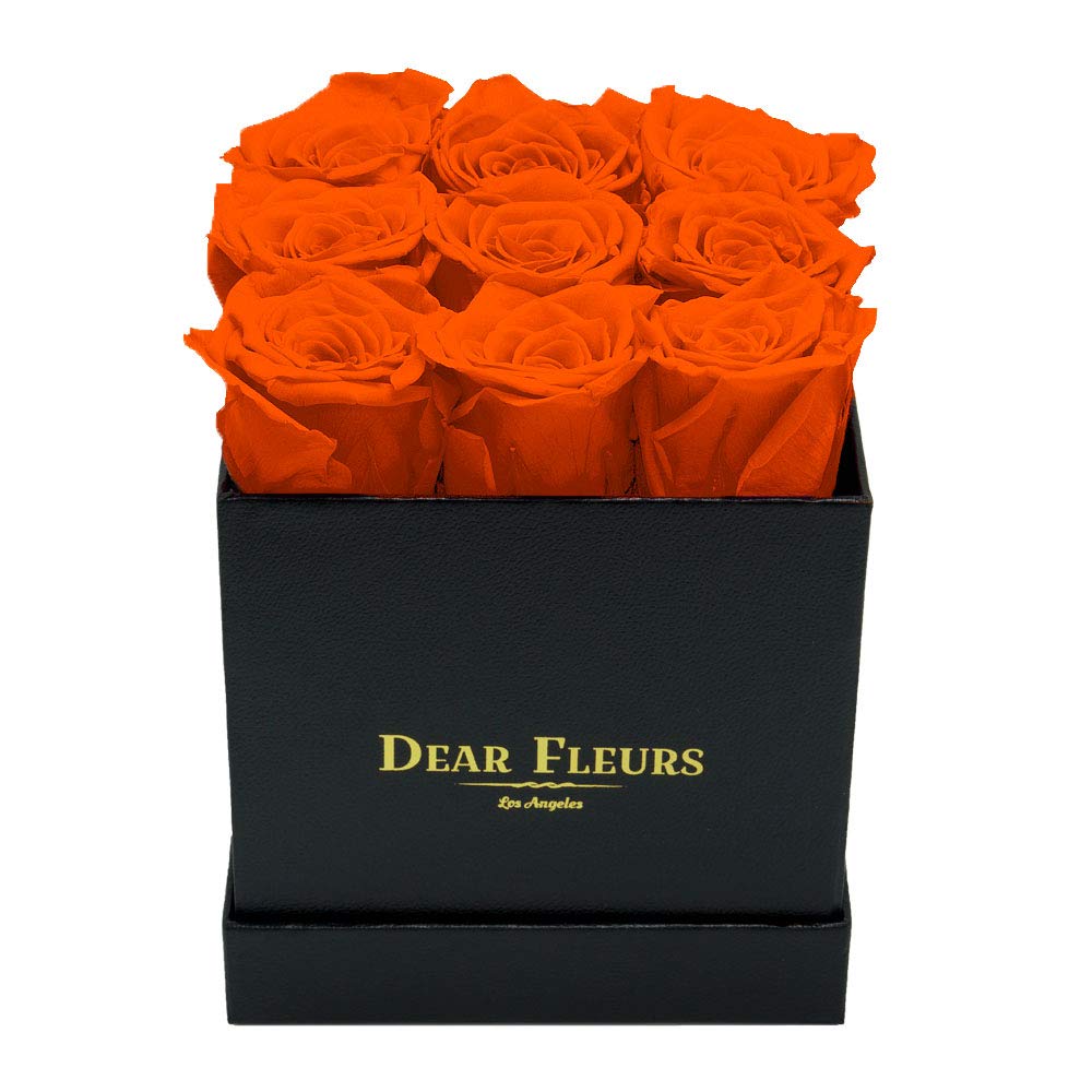 Real Preserved Roses That Last 1 Year | Long-Lasting Nona Roses in Luxury Gift Box (Orange/Black Leather) - Perfect Anniversary, Valentine's & Wedding Decor