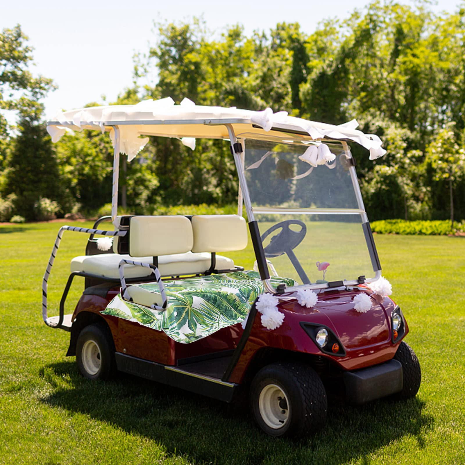 Premium EZGO Golf Cart Seat Covers - Tropical Leaf Design | 2-Person Seat Protector for Club Car & EZGO Carts | UV-Resistant Summer Towel Blanket | Perfect for Golf Courses, Resorts & Outdoor Events