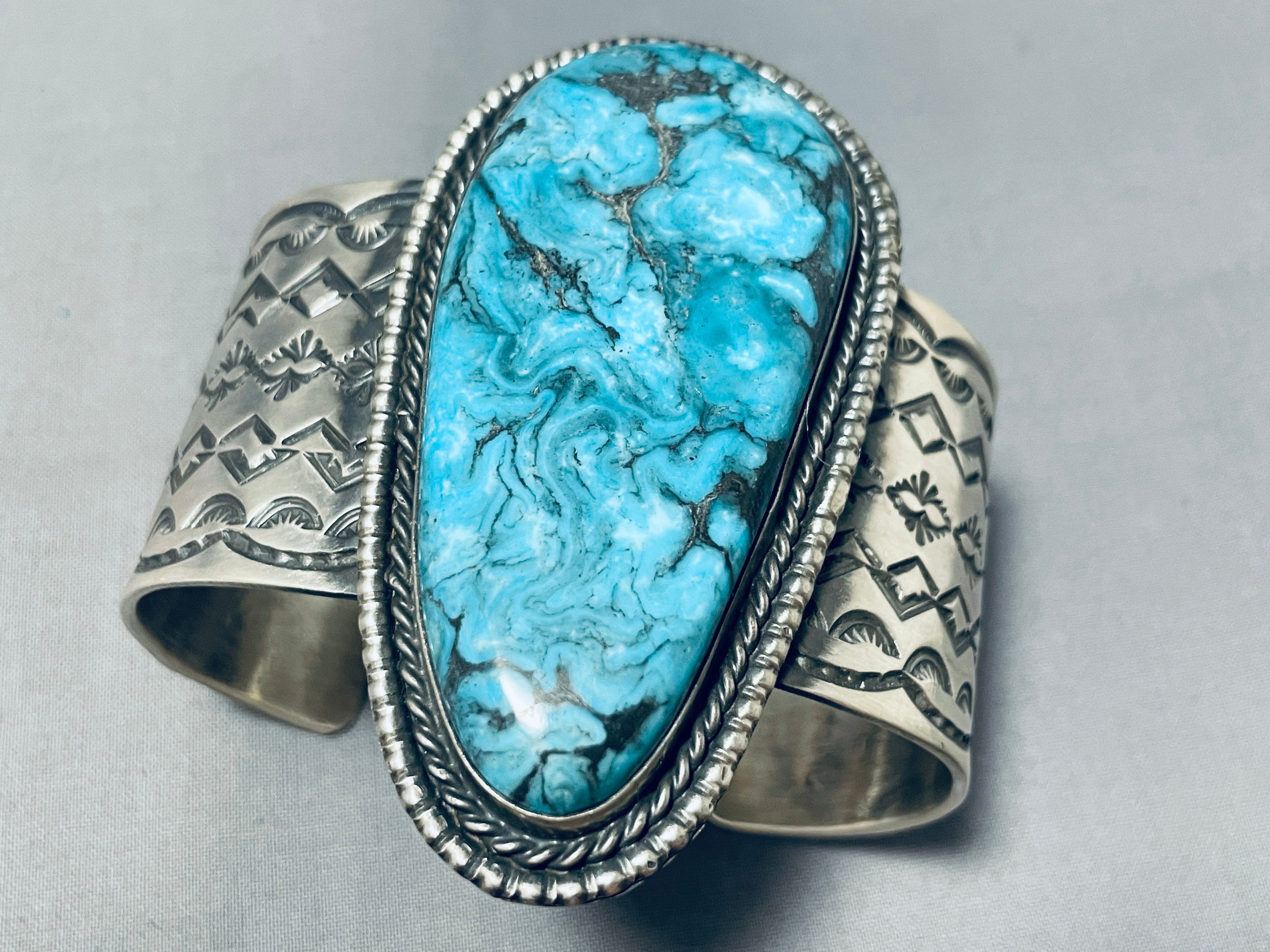 Authentic Navajo Blue Diamond Turquoise Sterling Silver Bracelet - 160g Handmade Native American Jewelry for Women, Boho Chic Accessory | Perfect for Festivals, Weddings & Gift Giving