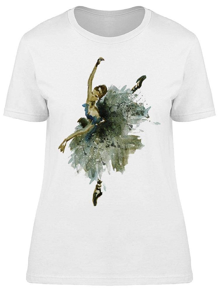 Smartprints Women's Watercolor Ballerina T-Shirt - Soft Cotton Casual Tee for Dance Class, Ballet Practice & Everyday Wear