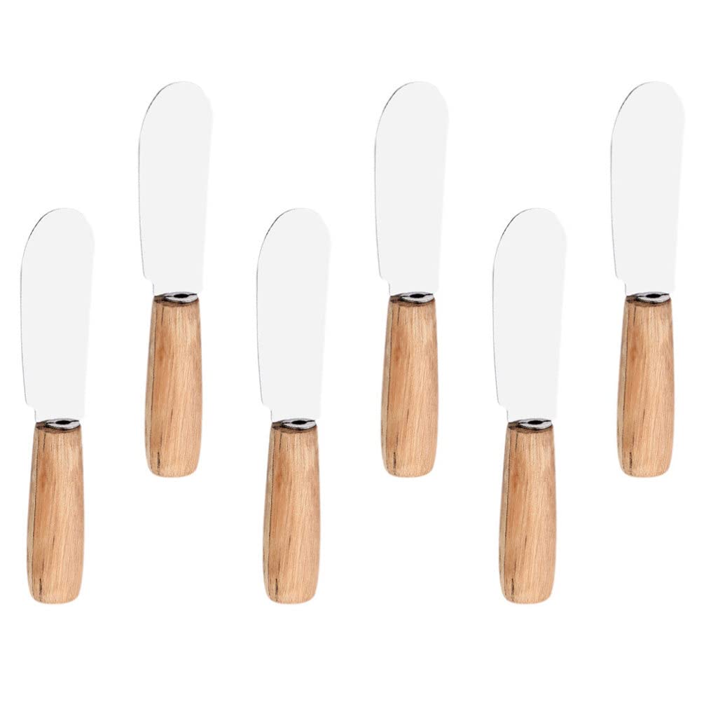 SHERCHPRY 6-Piece Stainless Steel Spatula Set with Wooden Handle - Butter, Cake, Bread, Jam & Cream Spreader - Kitchen Utensils for Baking, Cooking & Pizza Making (Assorted Colors)