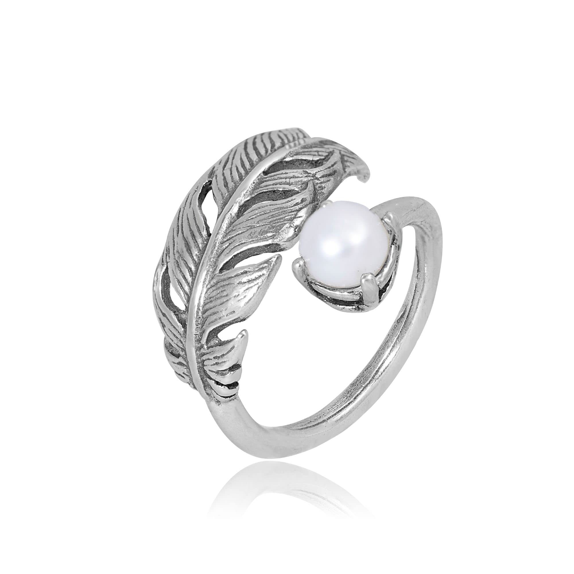 925 Sterling Silver Pearl Bypass Rings for Women | Elegant Feather Design Anniversary & Statement Jewelry | Perfect for Weddings, Date Nights & Special Occasions