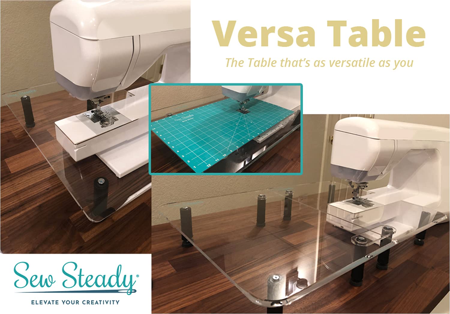Versa Sewing Machine Extension Table with 8 Adjustable Legs, 2 Acrylic Leg Locks & Grid Glider - Extra Workspace for Quilting, Crafting & Sewing Projects