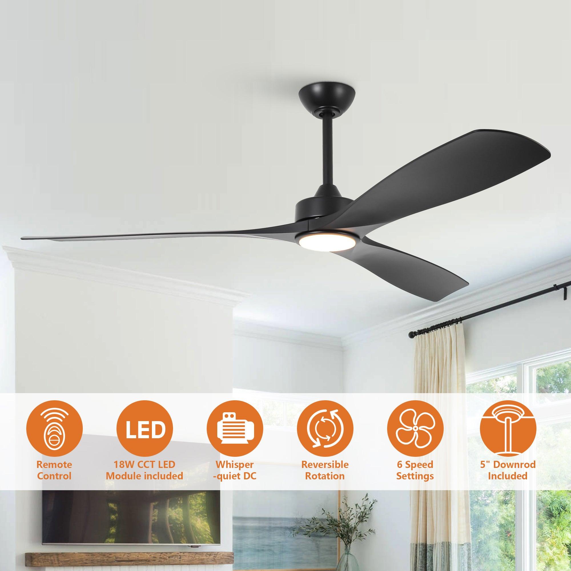 60 Inch Alexi DC Motor Modern Ceiling Fan with LED Light and Remote Control - Perfect for Living Room, Bedroom, and Office Spaces
