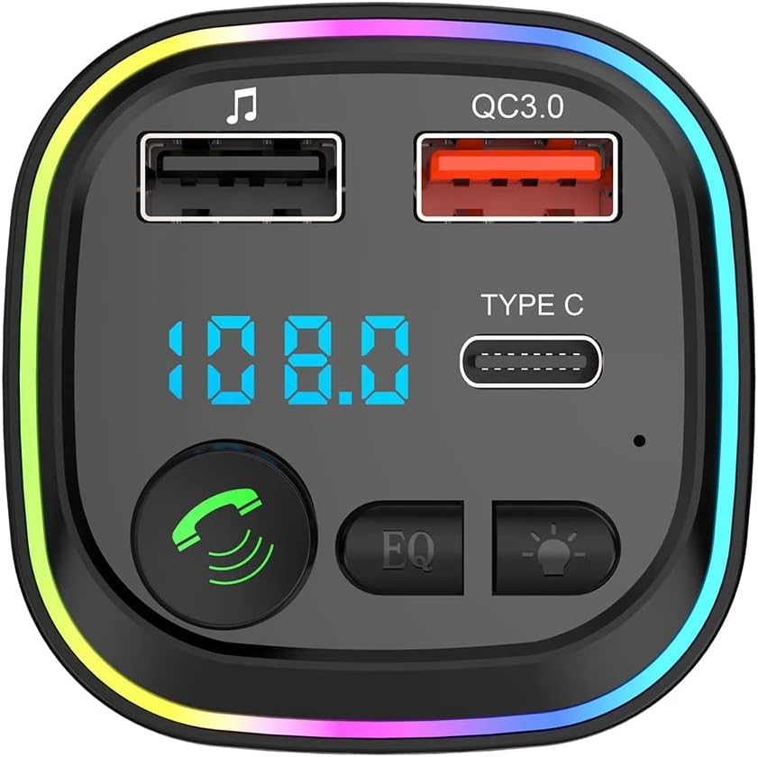 Wireless Bluetooth FM Transmitter for Car with Dual USB Charger, MP3 Player & TF Card Support - Hands-Free Calling & Music Streaming for Road Trips & Commuting