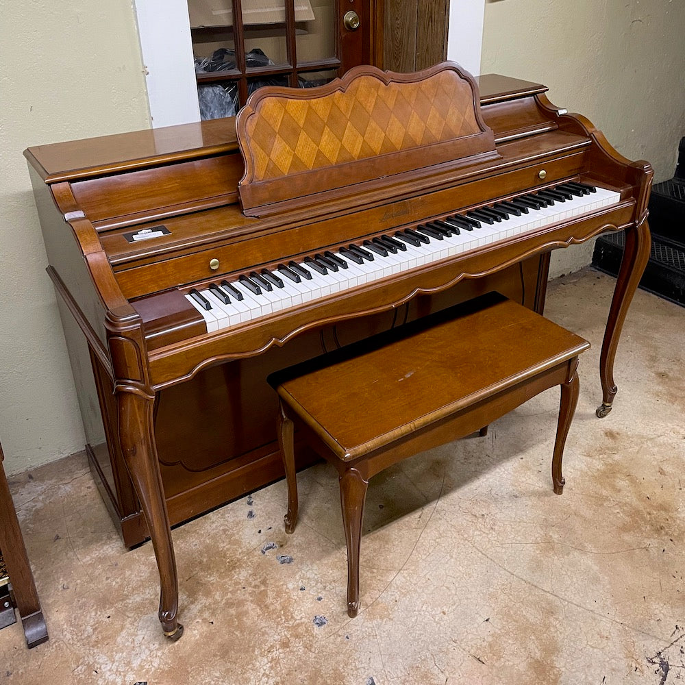 Baldwin 32 Spinet Piano in Satin Walnut Finish - Compact Upright Piano for Small Spaces, Home, Studio & Beginner Musicians