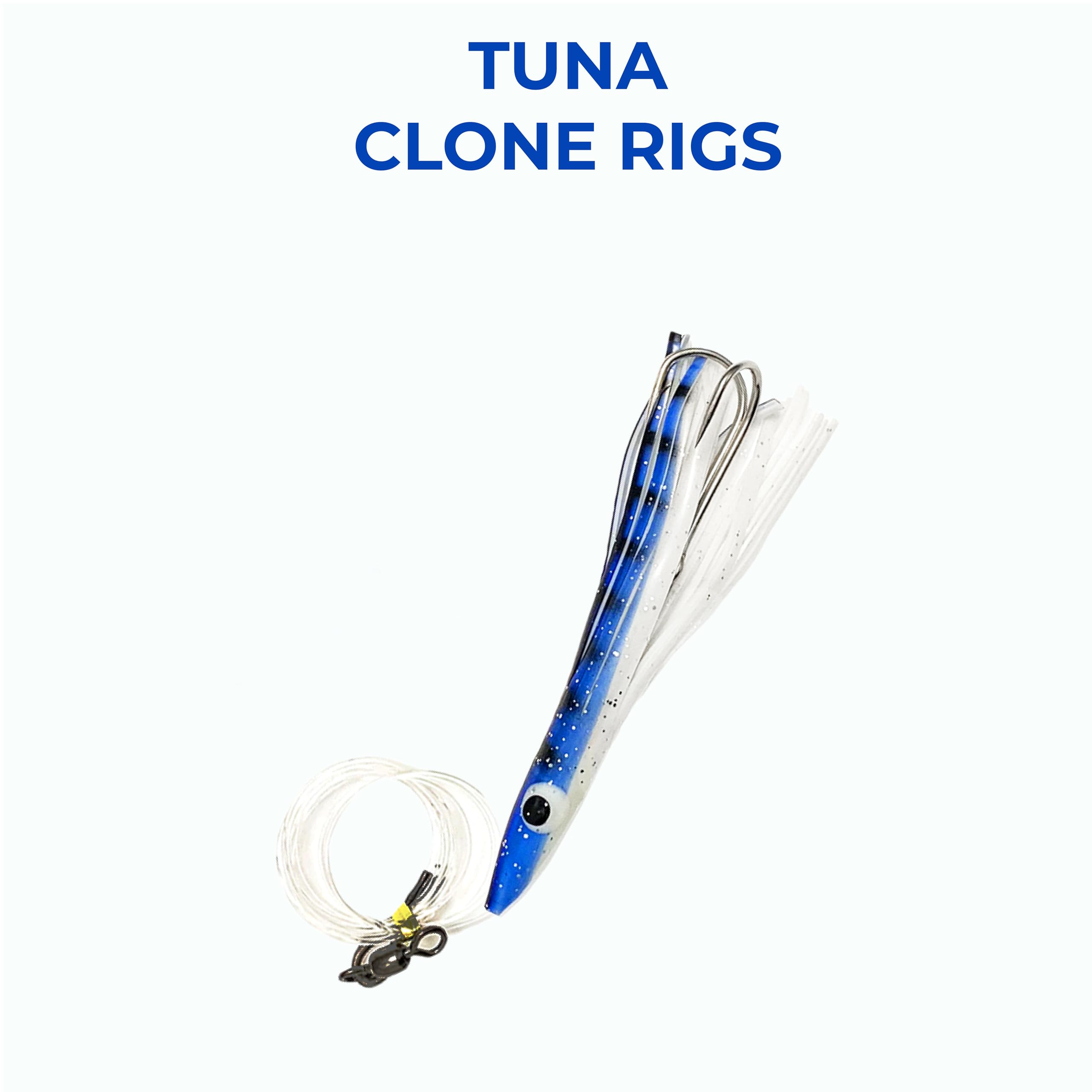 4.5 Inch Blue/White Tuna Clone Fishing Lures - Saltwater Offshore Rigs for Tuna, Wahoo & Game Fish (6-Pack) | Deep Sea Fishing Gear & Boat Tackle for Professional Anglers