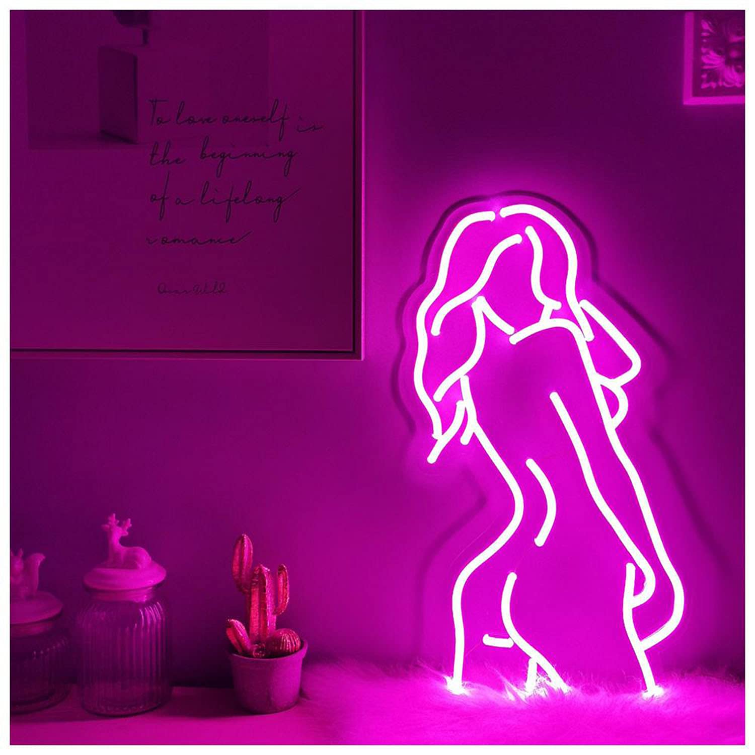 Sexy Lady Neon Light Sign - Naked Woman Wall Art Decor for Home, Bedroom, Bar & Party - Pink LED Backlit Decoration for Wedding, Holiday & Beer Events - Perfect for Nightclubs, Man Caves & Themed Rooms