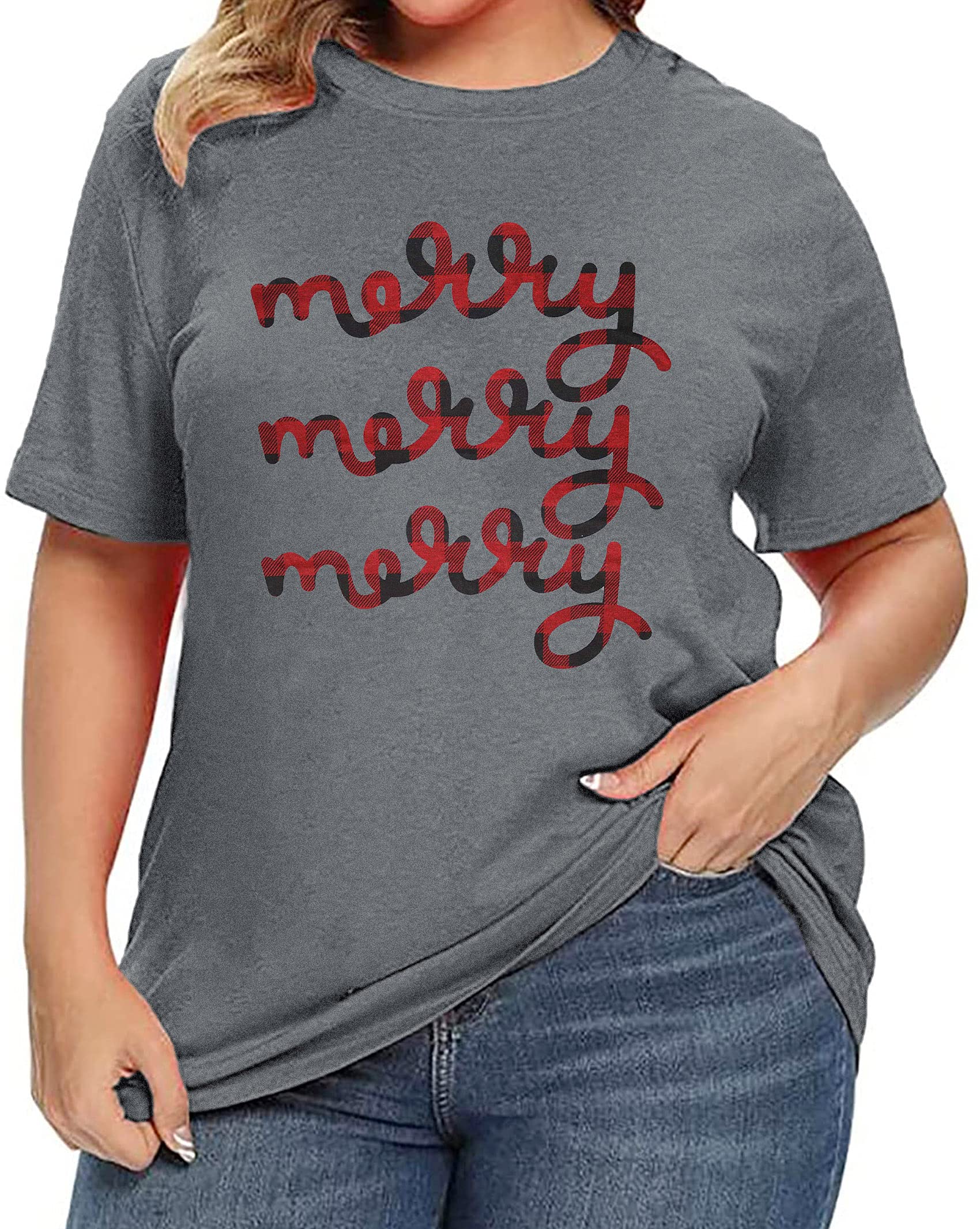 Merry and Bright Christmas Plus Size Shirt for Women - Oversized Holiday Tee with Festive Design | Perfect for Holiday Parties, Family Gatherings & Cozy Winter Outfits