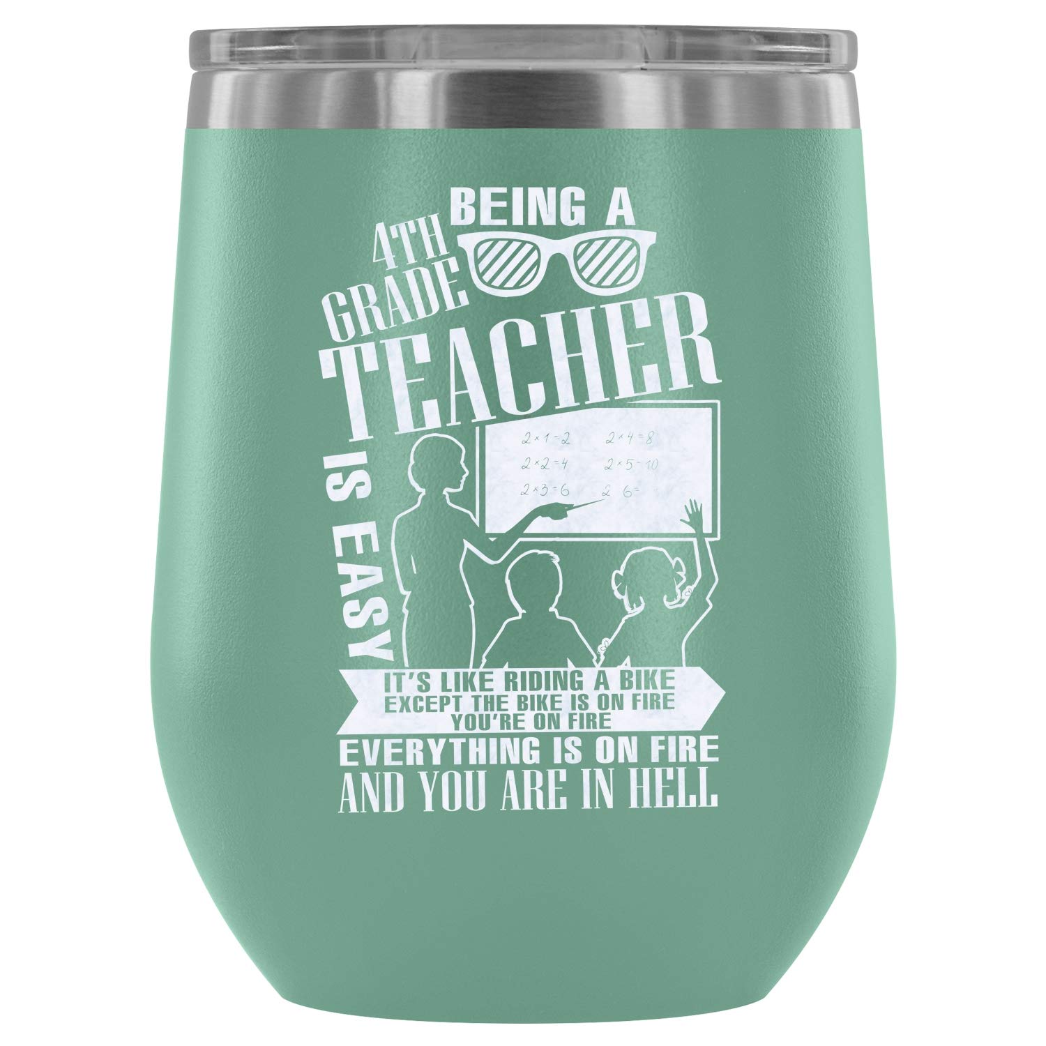 Stainless Steel Vacuum Insulated Stemless Wine Tumbler - 12oz Teal Teacher Gift, Perfect for 4th Grade Educators | Great for Outdoor Picnics, Classroom Use & Wine Tasting Parties