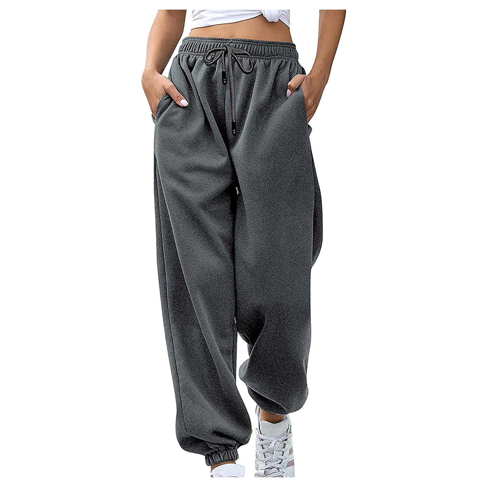 SHENGXINY Women's Casual Sweatpants with Pockets - Elastic Waist Straight Leg Cargo Pants for Sports & Lounge Wear - Perfect for Gym, Running, Travel & Everyday Comfort