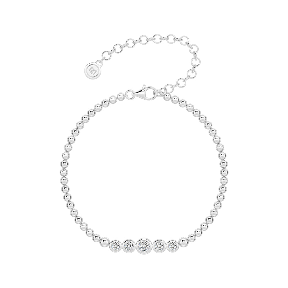 Lab Grown Diamond Five Stone Beaded Bracelet for Women - Dainty 14K Gold Beaded Tennis Bracelet - Perfect for Weddings, Anniversaries & Everyday Elegance