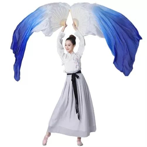 Handmade Silk Belly Dance Fan Veils - Long Bamboo Fans for Women Performers | Stage & Practice Use