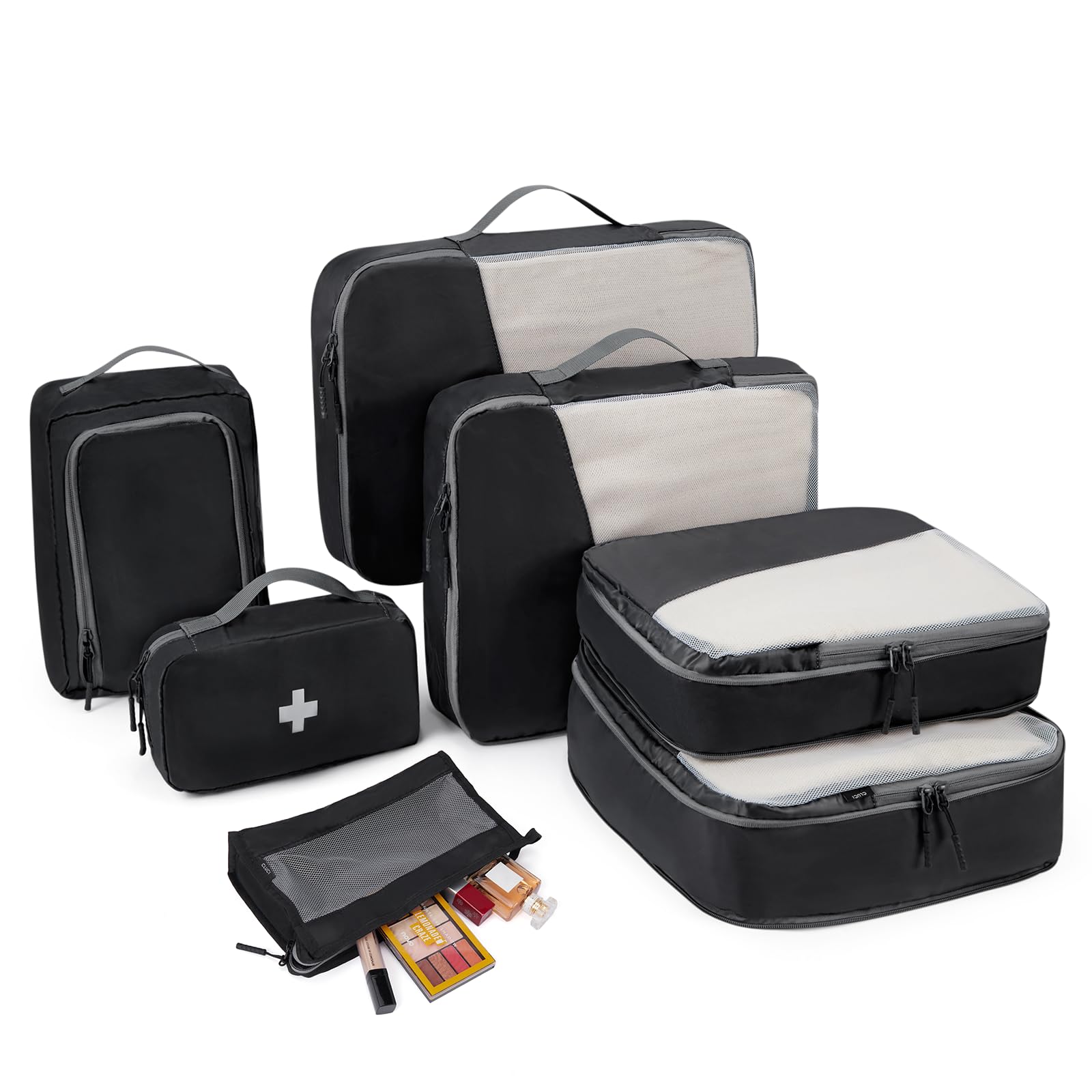 CLUCI 7-Piece/4-Piece Compression Packing Cubes Set - Travel Organizer Bags for Luggage & Suitcases - Space-Saving Travel Accessories for Business Trips, Vacations & Weekend Getaways