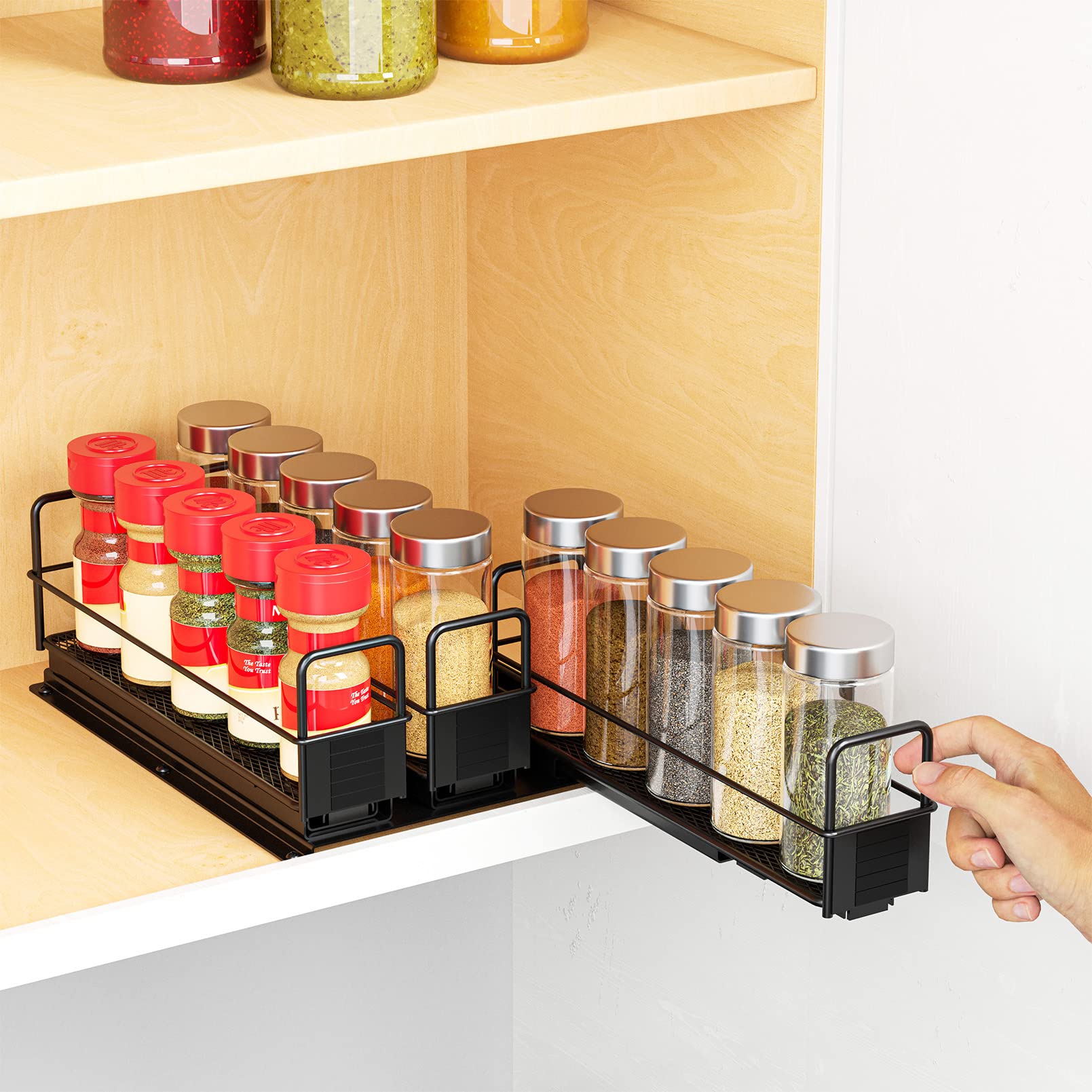 SpaceAid Heavy Duty Pull Out Spice Rack Organizer - 3-Tier Slide Out Cabinet Organizer with Labels (7.7