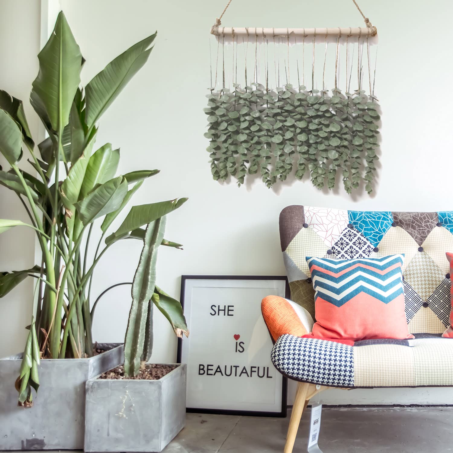 Artificial Eucalyptus Wall Hanging - Farmhouse Boho Decor for Bedroom & Living Room