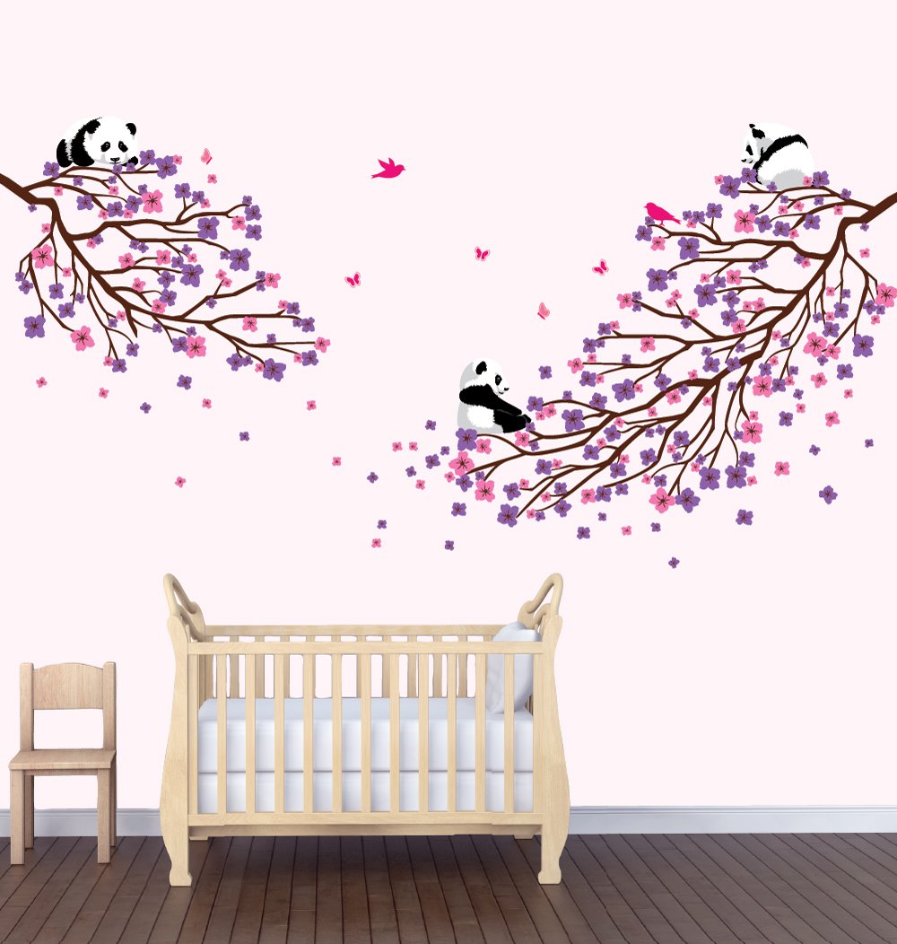 Kids Playroom Décor - Panda & Branch Wall Decals for Nursery, Bedroom, or Classroom - Removable Vinyl Stickers for Creative Play Spaces