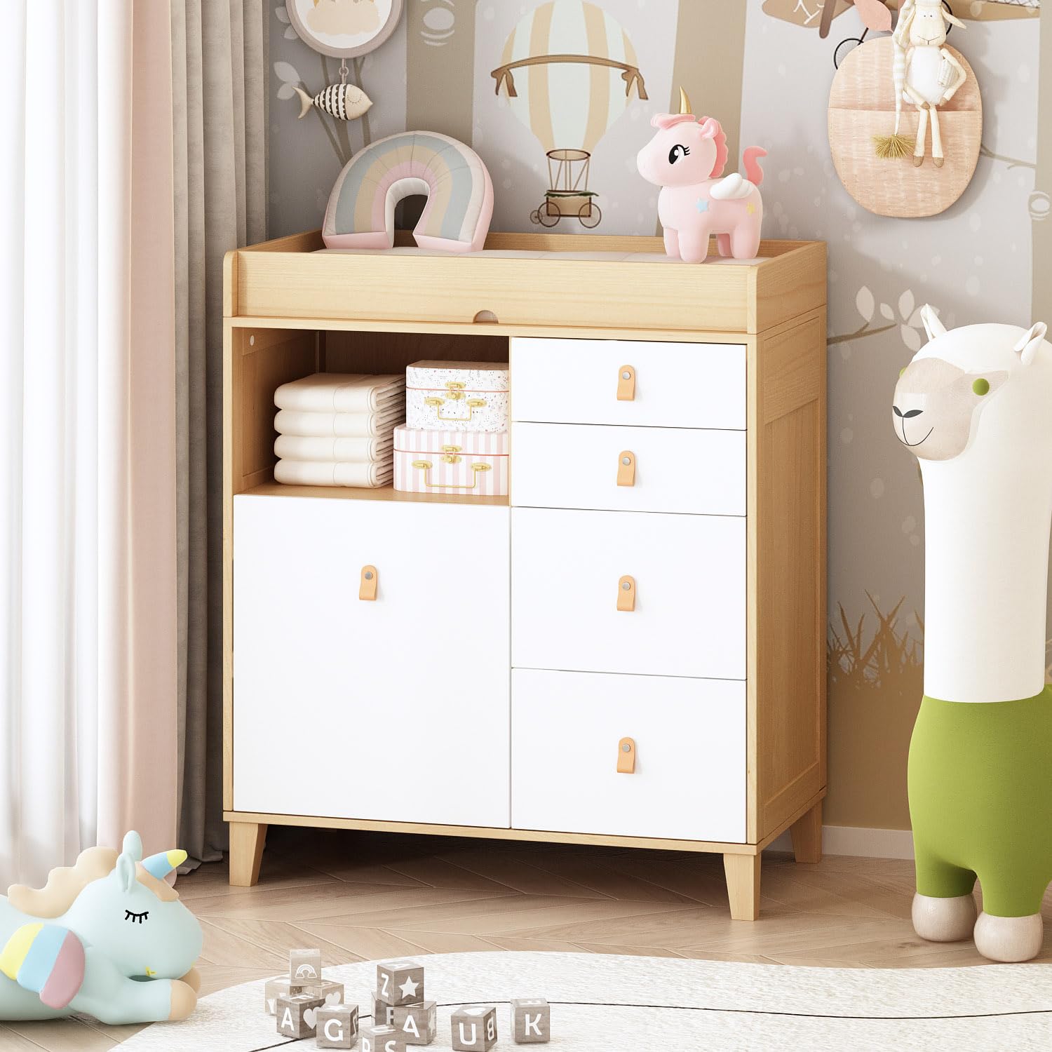 White Baby Changing Table with Drawers & Shelf - 33.5
